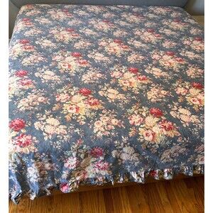 Ralph Lauren ITALY Chadwick Ocean Wash Floral Queen Flat Sheet Ruffle Cottage